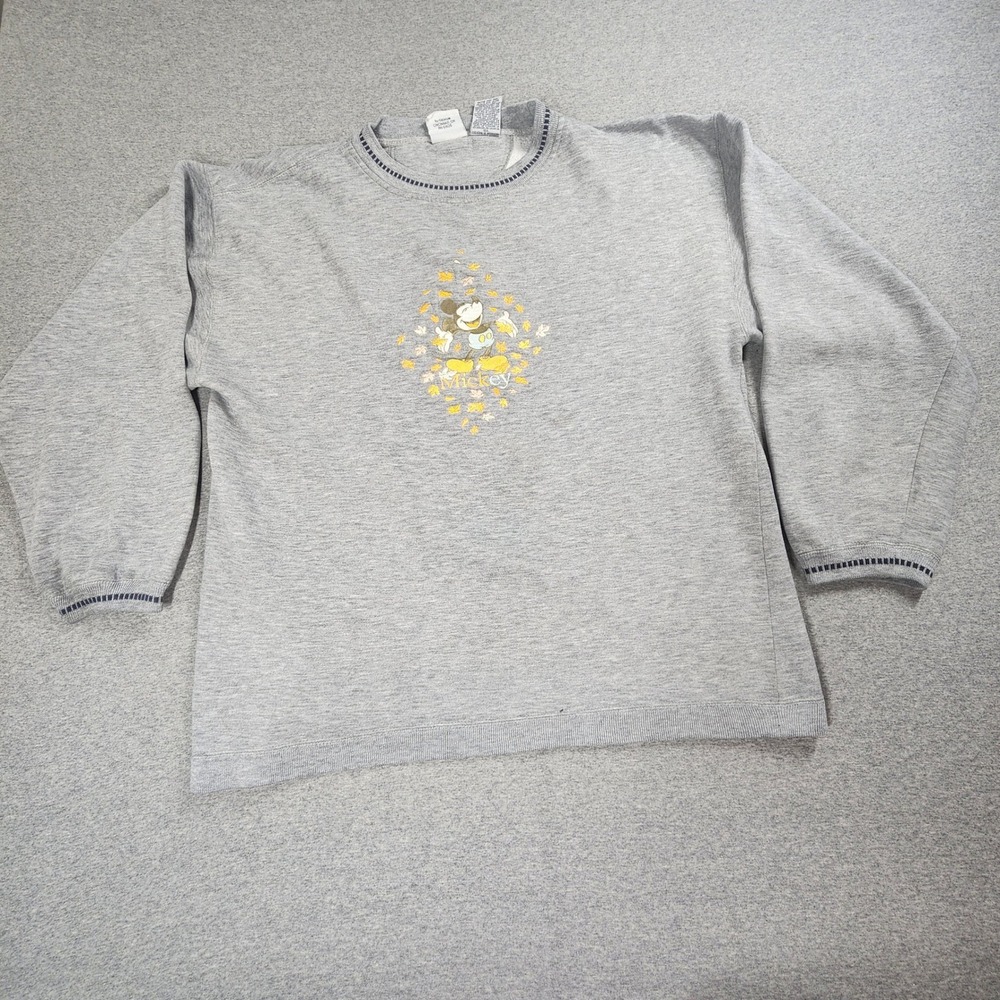Mickey & Co Sweatshirt Womens XL Gray Good Vintage Embroidered Autumn Leaves